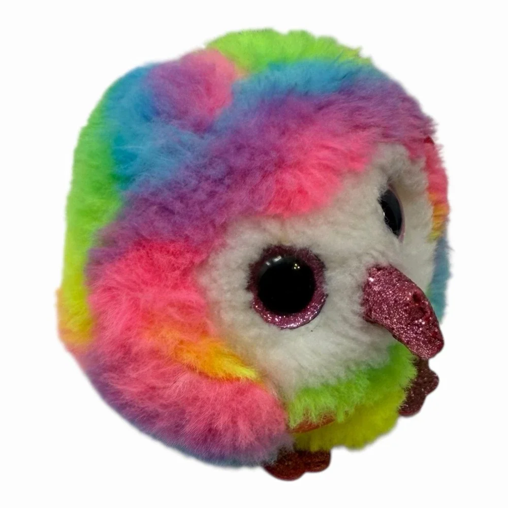 Ty Beanie Boos‎ Rainbow Bird Puffies Plush Glitter Eyes Feet Round Ball Tye Dye